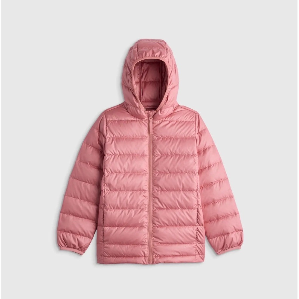 Quince Kids Dusty Rose Lightweight Down Hooded Puffer Jacket 4T NWT